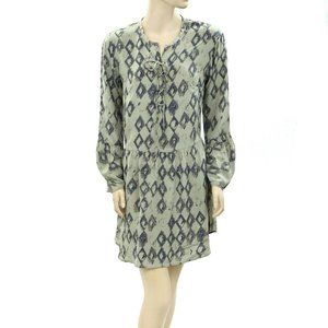 Zadig & Voltaire Printed Shift Mini Dress Lace Up Tiered Boho Gray S New